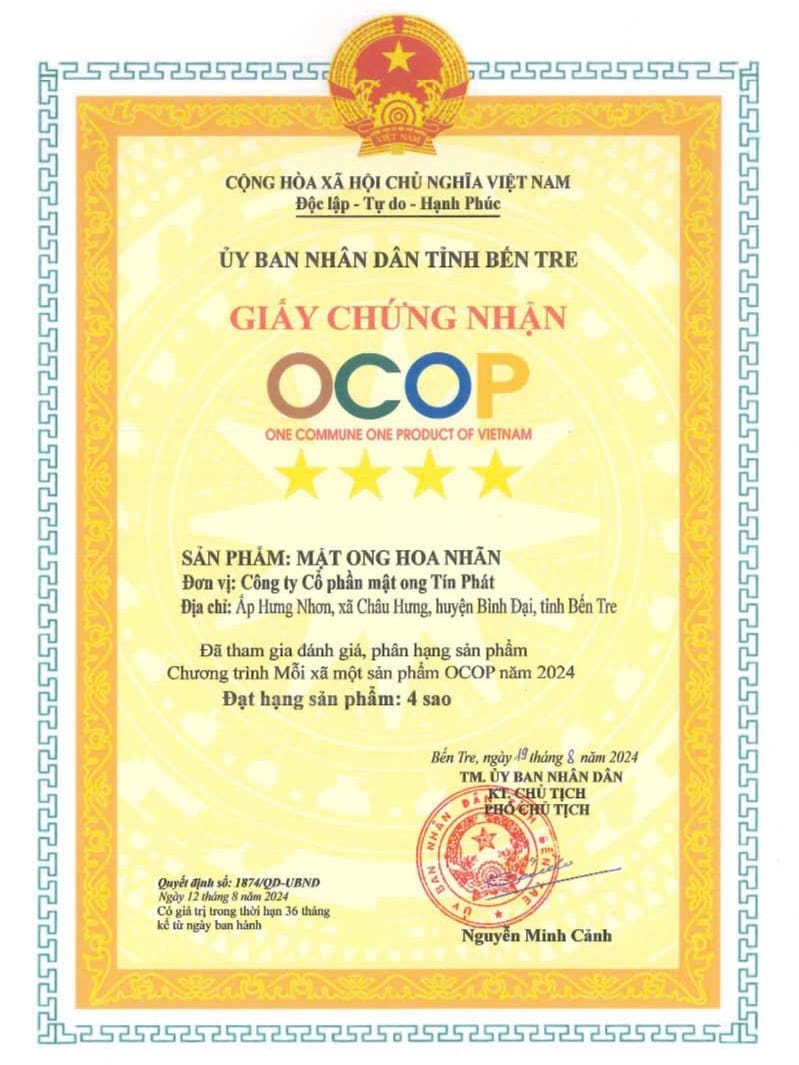 chứng nhận ocop mật ong hoa nhãn