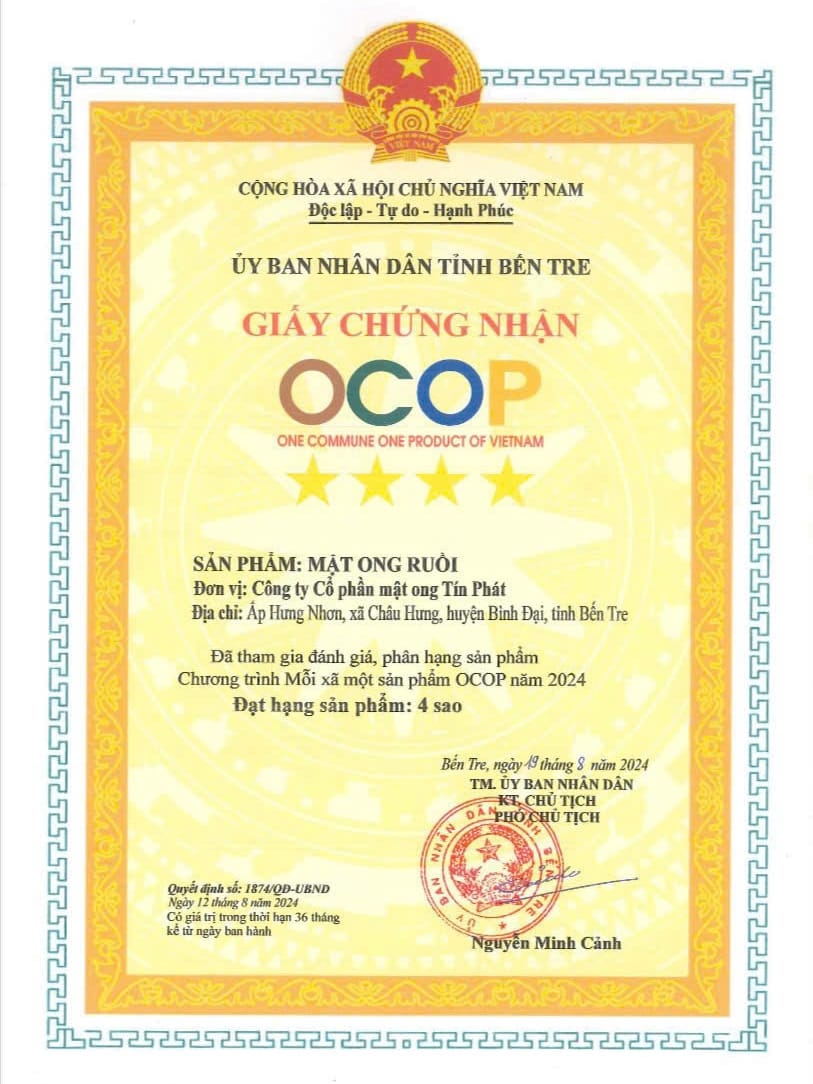 chứng nhận ocop mật ong ruồi
